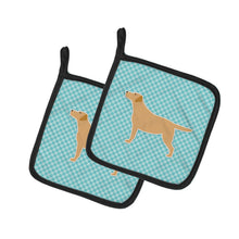 Load image into Gallery viewer, Yellow Labrador Retriever  Checkerboard Blue Pot Holders - Set of 2 - Heat-Resistant Kitchen Essentials BB3697PTHD