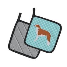 Load image into Gallery viewer, Borzoi Russian Greyhound  Checkerboard Blue Pot Holders - Set of 2 - Heat-Resistant Kitchen Essentials BB3699PTHD