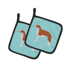 Load image into Gallery viewer, Borzoi Russian Greyhound  Checkerboard Blue Pot Holders - Set of 2 - Heat-Resistant Kitchen Essentials BB3699PTHD