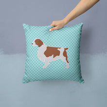 Load image into Gallery viewer, Welsh Springer Spaniel  Checkerboard Blue Throw Pillow - 14x14 Decorative Pillow – Art for Your Home &amp; Patio BB3700PW1414