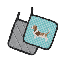Load image into Gallery viewer, Basset Hound  Checkerboard Blue Pot Holders - Set of 2 - Heat-Resistant Kitchen Essentials BB3702PTHD
