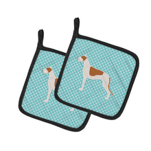Load image into Gallery viewer, Greyhound  Checkerboard Blue Pot Holders - Set of 2 - Heat-Resistant Kitchen Essentials BB3705PTHD