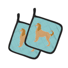 Load image into Gallery viewer, Afghan Hound  Checkerboard Blue Pot Holders - Set of 2 - Heat-Resistant Kitchen Essentials BB3706PTHD