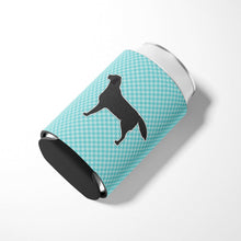 Load image into Gallery viewer, Black Labrador Retriever  Checkerboard Blue Can or Bottle Hugger BB3708CC