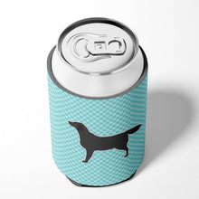 Load image into Gallery viewer, Black Labrador Retriever  Checkerboard Blue Can or Bottle Hugger BB3708CC
