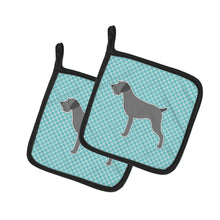 Load image into Gallery viewer, German Wirehaired Pointer Checkerboard Blue Pot Holders - Set of 2 - Heat-Resistant Kitchen Essentials BB3711PTHD
