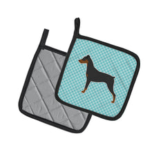 Load image into Gallery viewer, German Pinscher Checkerboard Blue Pot Holders - Set of 2 - Heat-Resistant Kitchen Essentials BB3713PTHD