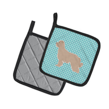 Load image into Gallery viewer, Pyrenean Shepherd Checkerboard Blue Pot Holders - Set of 2 - Heat-Resistant Kitchen Essentials BB3718PTHD