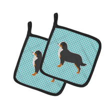 Load image into Gallery viewer, Bernese Mountain Dog Checkerboard Blue Pot Holders - Set of 2 - Heat-Resistant Kitchen Essentials BB3719PTHD