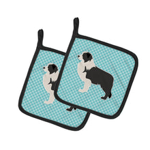 Load image into Gallery viewer, Black Border Collie Checkerboard Blue Pot Holders - Set of 2 - Heat-Resistant Kitchen Essentials BB3723PTHD