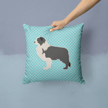 Load image into Gallery viewer, Black Border Collie Checkerboard Blue Throw Pillow - 14x14 Decorative Pillow – Art for Your Home &amp; Patio BB3723PW1414