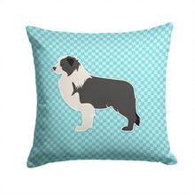 Load image into Gallery viewer, Black Border Collie Checkerboard Blue Throw Pillow - 14x14 Decorative Pillow – Art for Your Home &amp; Patio BB3723PW1414