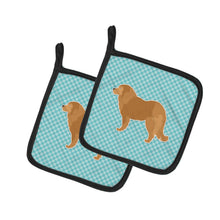 Load image into Gallery viewer, Caucasian Shepherd Dog Checkerboard Blue Pot Holders - Set of 2 - Heat-Resistant Kitchen Essentials BB3725PTHD
