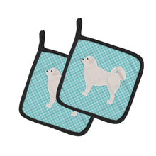 Load image into Gallery viewer, Polish Tatra Sheepdog Checkerboard Blue Pot Holders - Set of 2 - Heat-Resistant Kitchen Essentials BB3727PTHD
