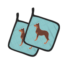 Load image into Gallery viewer, Australian Kelpie Dog Checkerboard Blue Pot Holders - Set of 2 - Heat-Resistant Kitchen Essentials BB3729PTHD