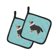 Load image into Gallery viewer, Sheltie/Shetland Sheepdog Checkerboard Blue Pot Holders - Set of 2 - Heat-Resistant Kitchen Essentials BB3730PTHD