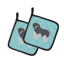 Load image into Gallery viewer, Polish Lowland Sheepdog Dog Checkerboard Blue Pot Holders - Set of 2 - Heat-Resistant Kitchen Essentials BB3732PTHD