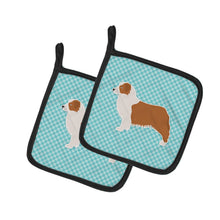 Load image into Gallery viewer, Australian Shepherd Dog Checkerboard Blue Pot Holders - Set of 2 - Heat-Resistant Kitchen Essentials BB3733PTHD