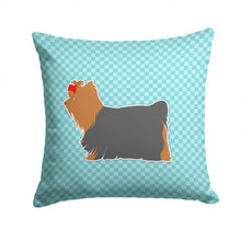 Load image into Gallery viewer, Yorkshire Terrier Yorkie Checkerboard Blue Throw Pillow - 14x14 Decorative Pillow – Art for Your Home &amp; Patio BB3734PW1414