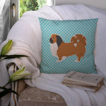 Load image into Gallery viewer, Pekingese Checkerboard Blue Throw Pillow - 14x14 Decorative Pillow – Art for Your Home &amp; Patio BB3738PW1414