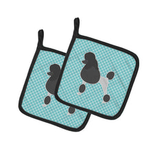 Load image into Gallery viewer, Poodle Checkerboard Blue Pot Holders - Set of 2 - Heat-Resistant Kitchen Essentials BB3739PTHD