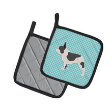 Load image into Gallery viewer, French Bulldog Checkerboard Blue Pot Holders - Set of 2 - Heat-Resistant Kitchen Essentials BB3741PTHD