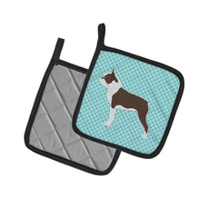 Load image into Gallery viewer, Boston Terrier Checkerboard Blue Pot Holders - Set of 2 - Heat-Resistant Kitchen Essentials BB3744PTHD