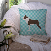 Load image into Gallery viewer, Boston Terrier Checkerboard Blue Throw Pillow - 14x14 Decorative Pillow – Art for Your Home &amp; Patio BB3744PW1414