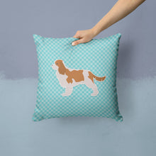Load image into Gallery viewer, Cavalier King Charles Spaniel Checkerboard Blue Throw Pillow - 14x14 Decorative Pillow – Art for Your Home &amp; Patio BB3749PW1414