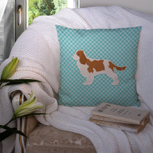 Load image into Gallery viewer, Cavalier King Charles Spaniel Checkerboard Blue Throw Pillow - 14x14 Decorative Pillow – Art for Your Home &amp; Patio BB3749PW1414