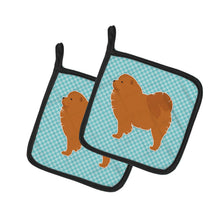 Load image into Gallery viewer, Chow Chow Checkerboard Blue Pot Holders - Set of 2 - Heat-Resistant Kitchen Essentials BB3751PTHD