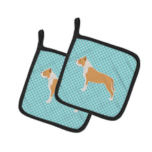 Load image into Gallery viewer, Staffordshire Bull Terrier Checkerboard Blue Pot Holders - Set of 2 - Heat-Resistant Kitchen Essentials BB3754PTHD