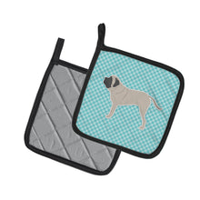 Load image into Gallery viewer, English Mastiff Checkerboard Blue Pot Holders - Set of 2 - Heat-Resistant Kitchen Essentials BB3756PTHD