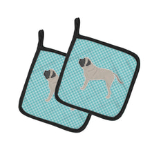 Load image into Gallery viewer, English Mastiff Checkerboard Blue Pot Holders - Set of 2 - Heat-Resistant Kitchen Essentials BB3756PTHD