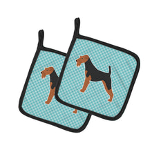 Load image into Gallery viewer, Airedale Terrier Checkerboard Blue Pot Holders - Set of 2 - Heat-Resistant Kitchen Essentials BB3757PTHD