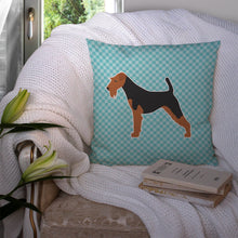 Load image into Gallery viewer, Airedale Terrier Checkerboard Blue Throw Pillow - 14x14 Decorative Pillow – Art for Your Home &amp; Patio BB3757PW1414