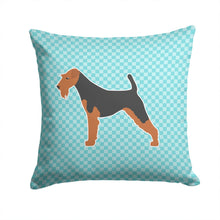 Load image into Gallery viewer, Airedale Terrier Checkerboard Blue Throw Pillow - 14x14 Decorative Pillow – Art for Your Home &amp; Patio BB3757PW1414