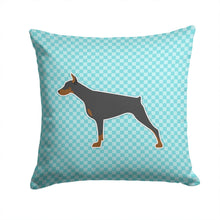 Load image into Gallery viewer, Doberman Pinscher Checkerboard Blue Throw Pillow - 14x14 Decorative Pillow – Art for Your Home &amp; Patio BB3760PW1414