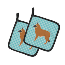 Load image into Gallery viewer, Belgian Shepherd Checkerboard Blue Pot Holders - Set of 2 - Heat-Resistant Kitchen Essentials BB3761PTHD