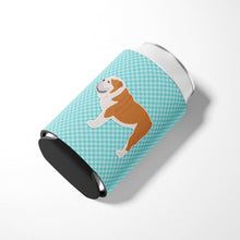 Load image into Gallery viewer, English Bulldog Checkerboard Blue Can or Bottle Hugger BB3762CC