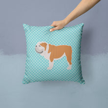 Load image into Gallery viewer, English Bulldog Checkerboard Blue Throw Pillow - 14x14 Decorative Pillow – Art for Your Home &amp; Patio BB3762PW1414