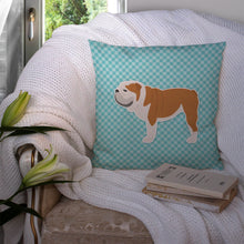 Load image into Gallery viewer, English Bulldog Checkerboard Blue Throw Pillow - 14x14 Decorative Pillow – Art for Your Home &amp; Patio BB3762PW1414