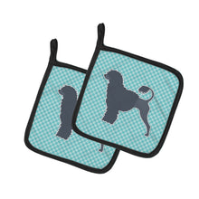 Load image into Gallery viewer, Portuguese Water Dog Checkerboard Blue Pot Holders - Set of 2 - Heat-Resistant Kitchen Essentials BB3768PTHD