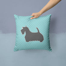 Load image into Gallery viewer, Scottish Terrier Checkerboard Blue Throw Pillow - 14x14 Decorative Pillow – Art for Your Home &amp; Patio BB3769PW1414