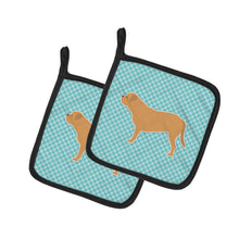 Load image into Gallery viewer, Dogue de Bordeaux Checkerboard Blue Pot Holders - Set of 2 - Heat-Resistant Kitchen Essentials BB3770PTHD