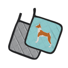 Load image into Gallery viewer, Basenji Checkerboard Blue Pot Holders - Set of 2 - Heat-Resistant Kitchen Essentials BB3774PTHD