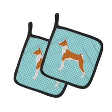 Load image into Gallery viewer, Basenji Checkerboard Blue Pot Holders - Set of 2 - Heat-Resistant Kitchen Essentials BB3774PTHD