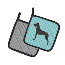 Load image into Gallery viewer, Great Dane Checkerboard Blue Pot Holders - Set of 2 - Heat-Resistant Kitchen Essentials BB3775PTHD