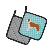 Load image into Gallery viewer, Saint Bernard Checkerboard Blue Pot Holders - Set of 2 - Heat-Resistant Kitchen Essentials BB3776PTHD