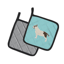 Load image into Gallery viewer, Bull Terrier Checkerboard Blue Pot Holders - Set of 2 - Heat-Resistant Kitchen Essentials BB3778PTHD